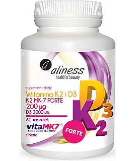 ALINESS Witamina K2 FORTE MK-7 z Natto + D3 200mcg 60 kaps.