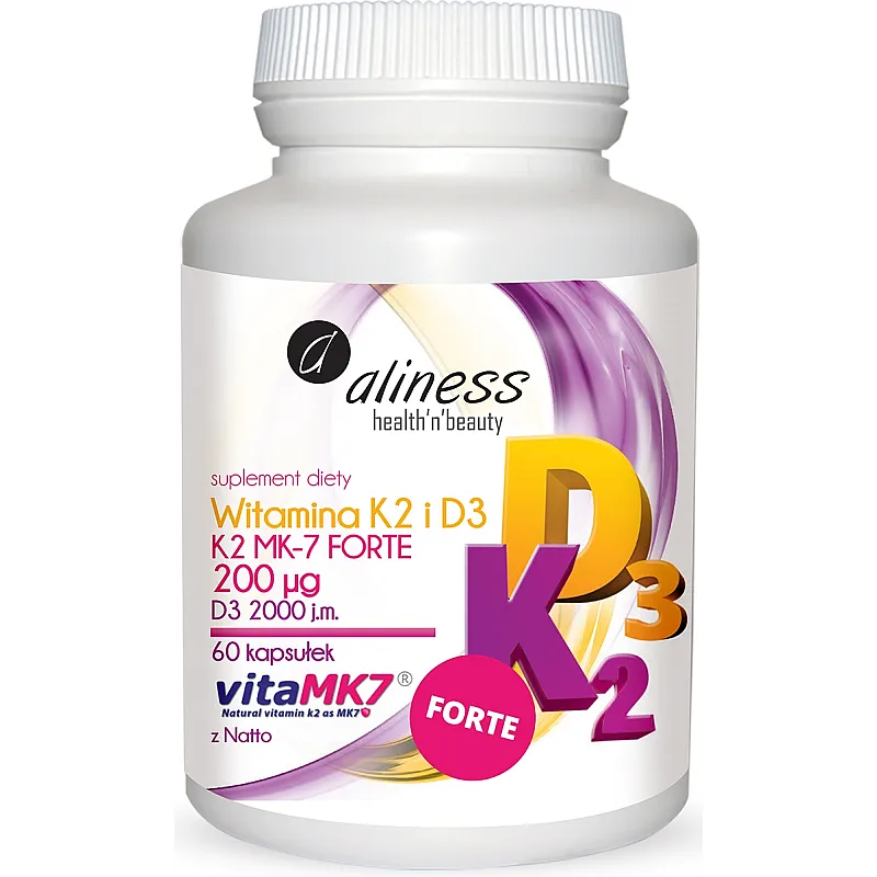 ALINESS Witamina K2 FORTE MK-7 z Natto + D3 200mcg 60 kaps.