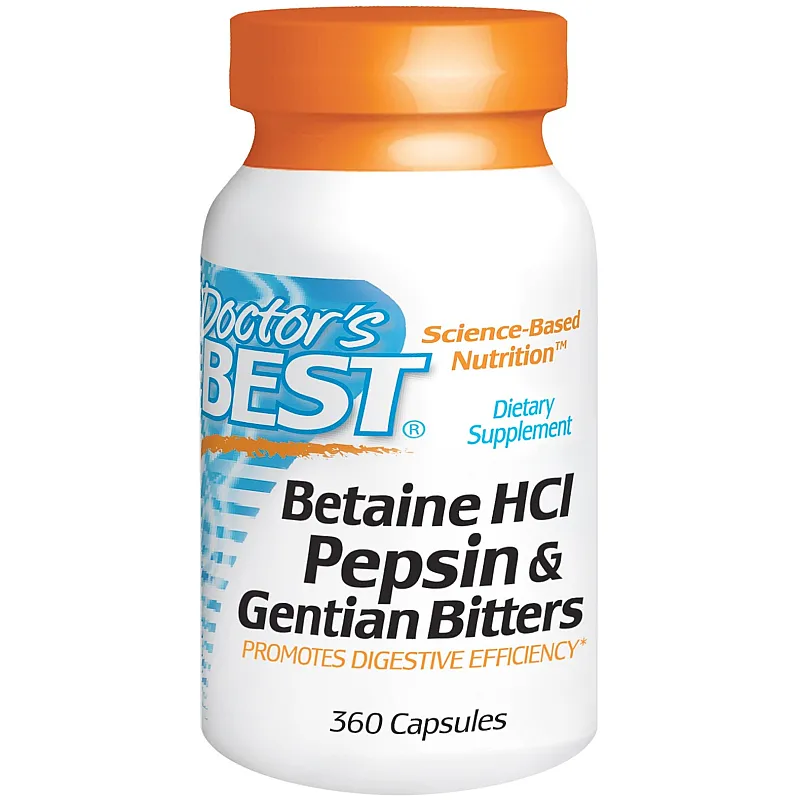 DOCTOR'S BEST Betaine HCL Pepsin & Gentian Bitters 360 kaps.