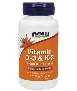 NOW FOODS Vitamin D-3 & K-2 120 kaps.